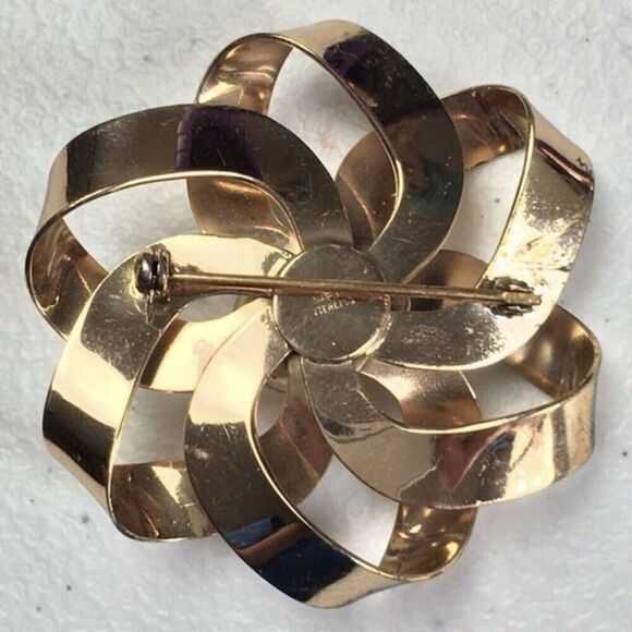 Estate Vintage Napier Gold Plated Sterling Silver Bow Brooch Signed 22g 925 - Picture 5 of 8